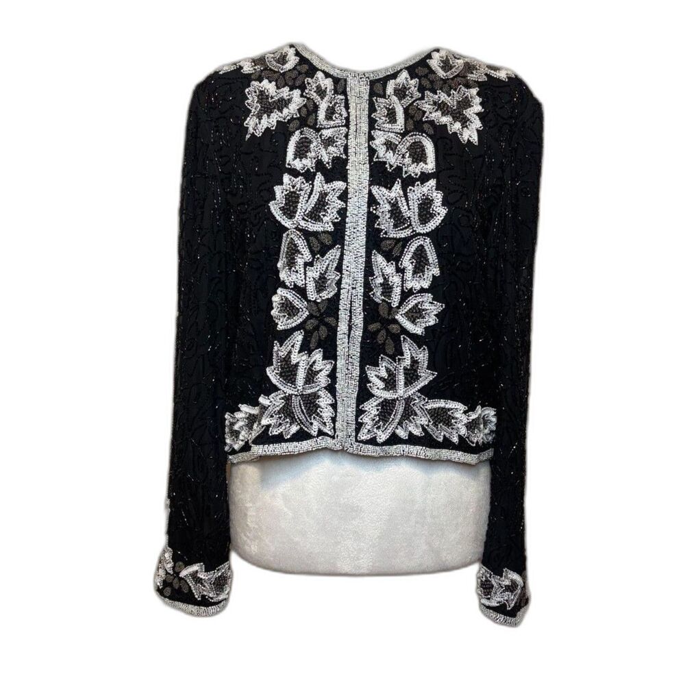Night Vogue Sequin Silver Beaded Embroidered Light Sweater Jacket Women Designer